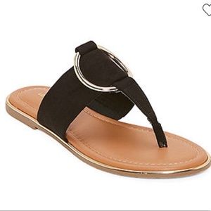 Black sandal with gold accent